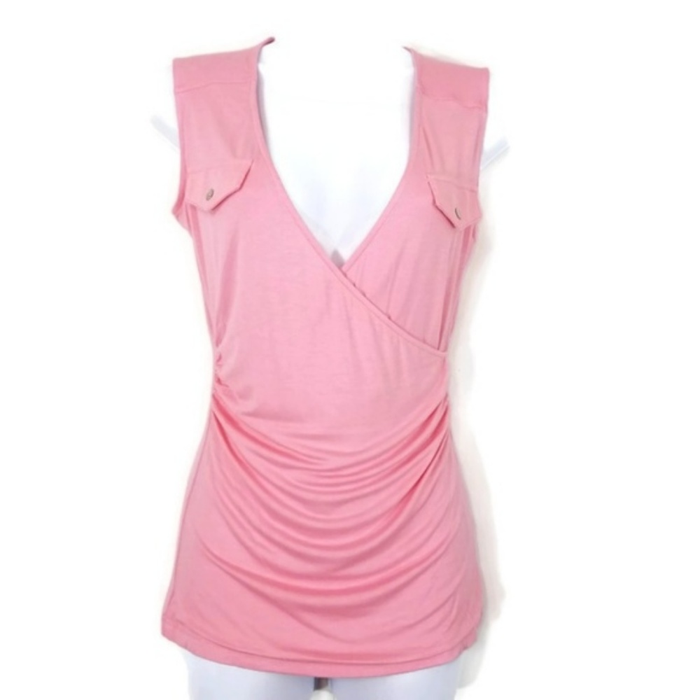 Coral Pink V-Neck Wrap Look Knit Top